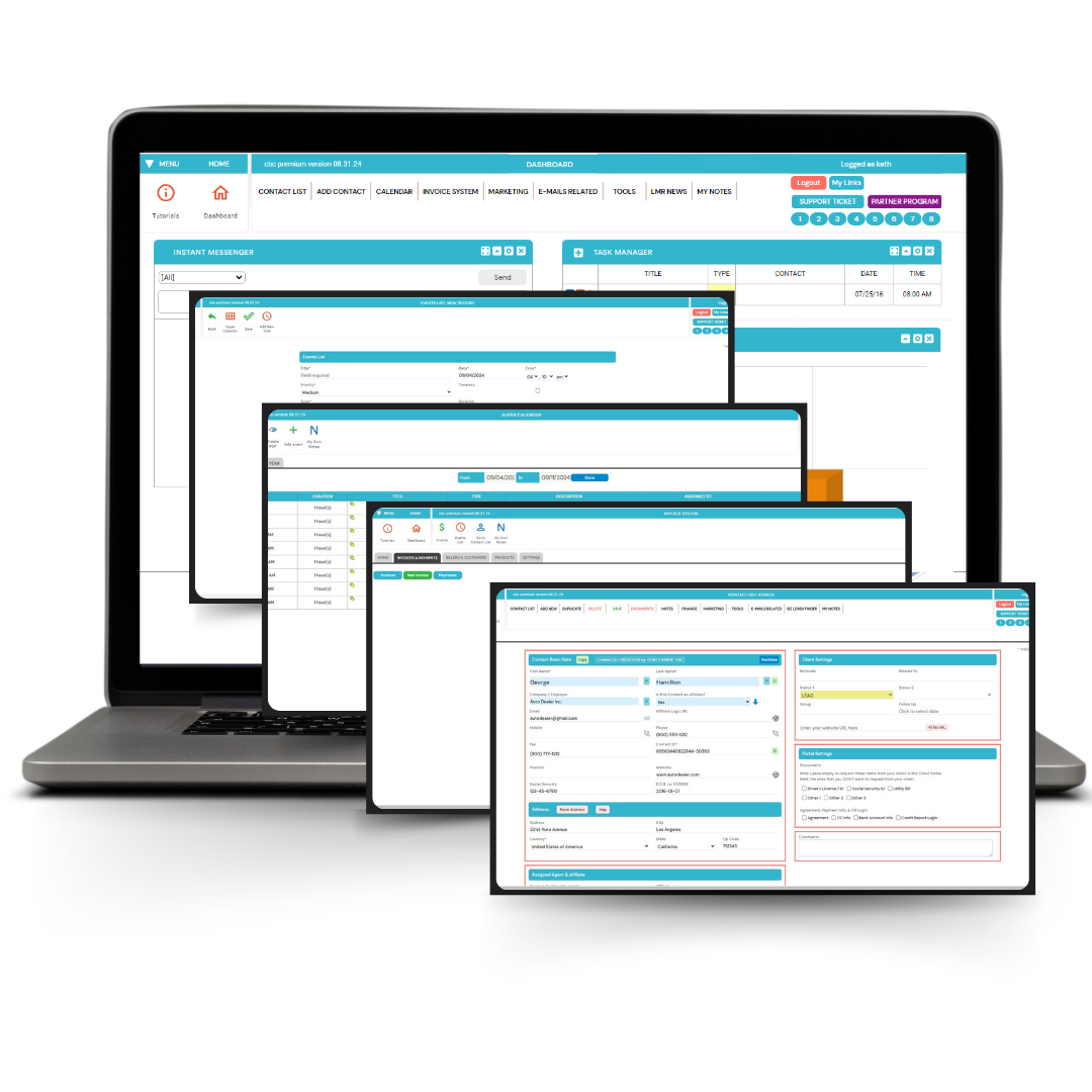 CRM Business Machine client dashboard